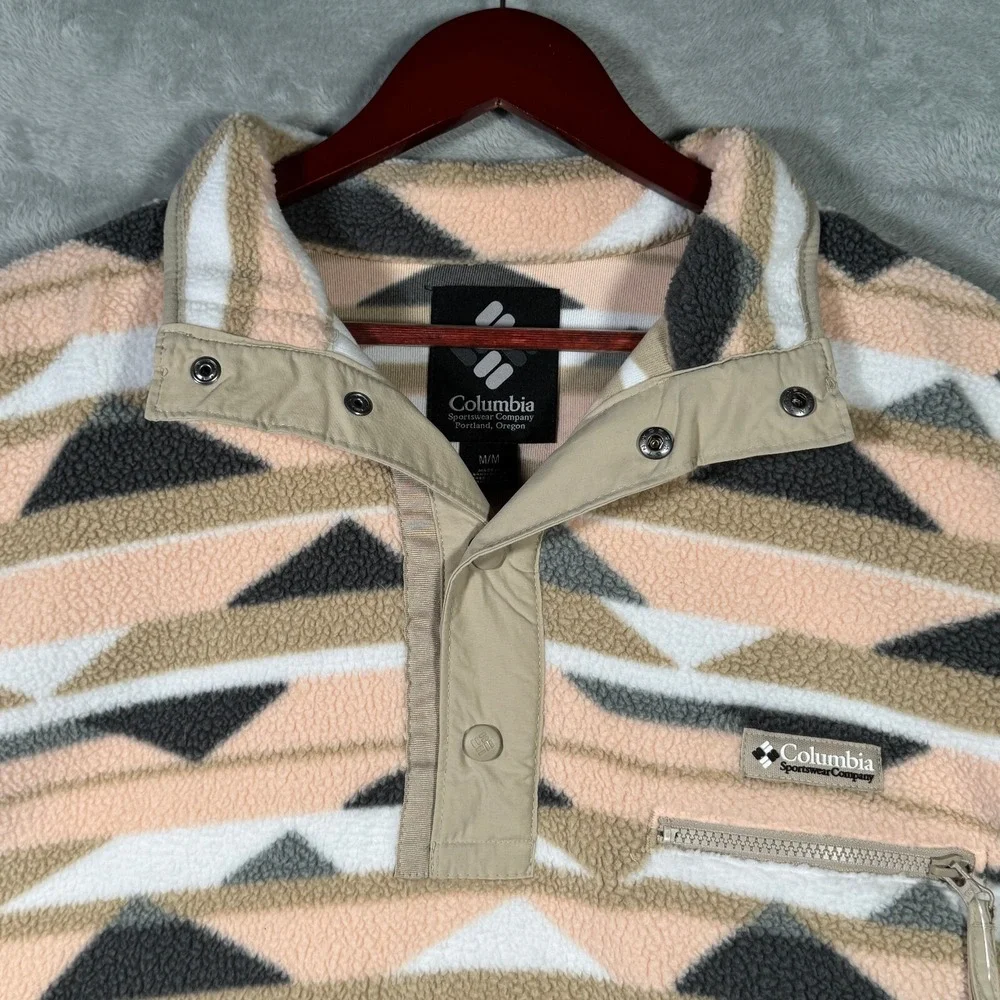 Columbia Sweater Mens M Beige Helvetia Half Snap‎ Fleece T Pullover Aztec